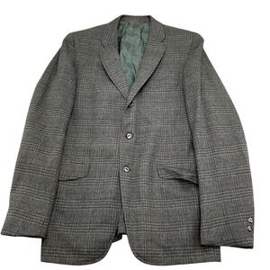 Royal York by Bond Blazer Men 41R Green Brown Windowpane‎ Plaid Wool 50-60s VTG
